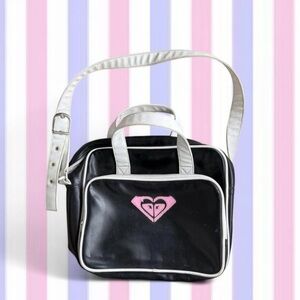 Roxy Black Shoulder Bag with White Trim and Pink Logo
